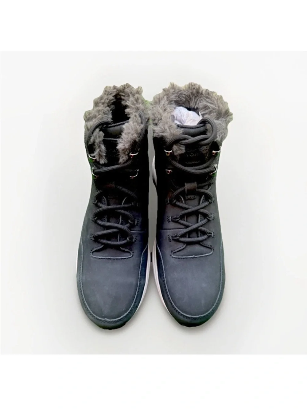Rockport Work Pulse Women’s Sz 9 Black Lace-Up Winter Boots Gray Faux Fur Trim